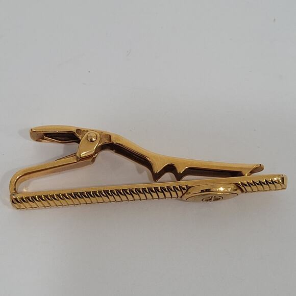 Dunhill Vintage Tie Clasp Clip Bar Gold Retro Geometric Glam Logo Designer - Picture 3 of 8